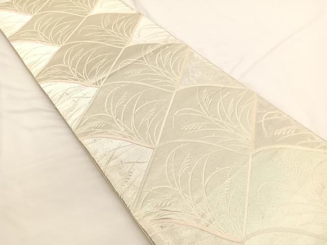 平和屋着物◎六通柄袋帯　唐織　すすき瓦文様　銀糸　正絹　逸品　BAAW4442hv