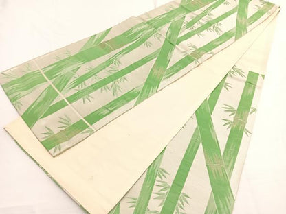 平和屋着物◎六通柄袋帯　笹竹文　金銀糸　正絹　逸品　BAAW4420hv