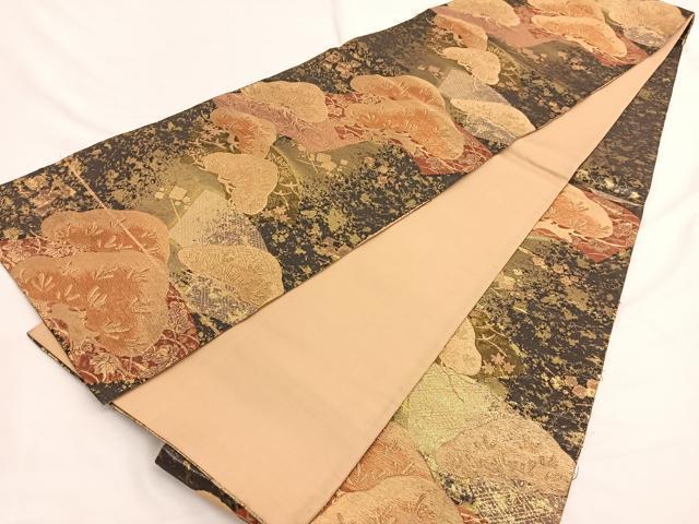 平和屋着物◎六通柄袋帯 地紙松文 金糸 正絹 逸品 BAAW4490hv