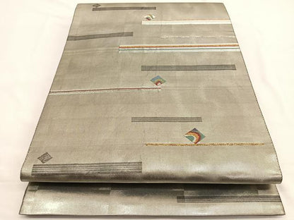 平和屋着物◎六通柄袋帯 横段菱文 四次元箔 正絹 逸品 BAAW4479hv