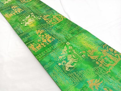 平和屋着物◎六通柄袋帯 鳥獣人物文 金糸 引箔 正絹 逸品 BAAW4481hv