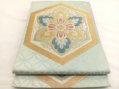 平和屋着物◎六通柄袋帯　唐織　亀甲花文　金銀糸　正絹　逸品　BAAW4532hv