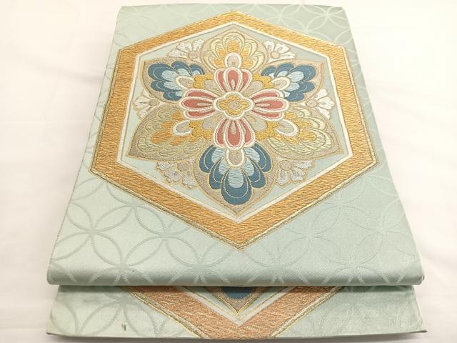 平和屋着物◎六通柄袋帯　唐織　亀甲花文　金銀糸　正絹　逸品　BAAW4532hv