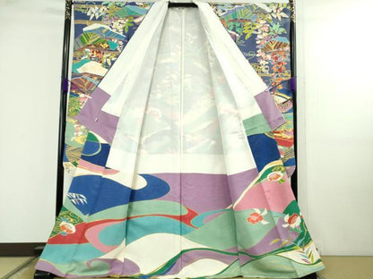 平和屋本店●最高級　創業460年・千總　振袖　刺繍　鴛鴦花文　金糸　銀通し地　松坂屋扱い　逸品　DZAB3289kh6