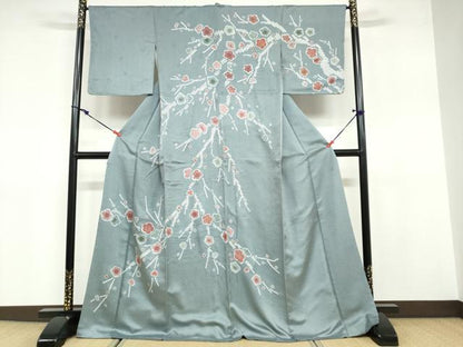 平和屋着物●訪問着 絞り 枝垂れ梅文 金彩 正絹 逸品 DABB0674ud