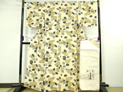 平和屋本店▽極上　銀座　志ま亀　小紋　単衣　紫陽花　女郎花色地　たとう紙付き　逸品　未使用　DZAB2961kh6