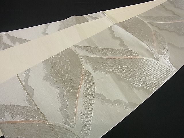 平和屋着物■六通柄袋帯 唐織 遠山吉祥文 銀糸 逸品 ng2537