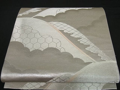 平和屋着物■六通柄袋帯 唐織 遠山吉祥文 銀糸 逸品 ng2537