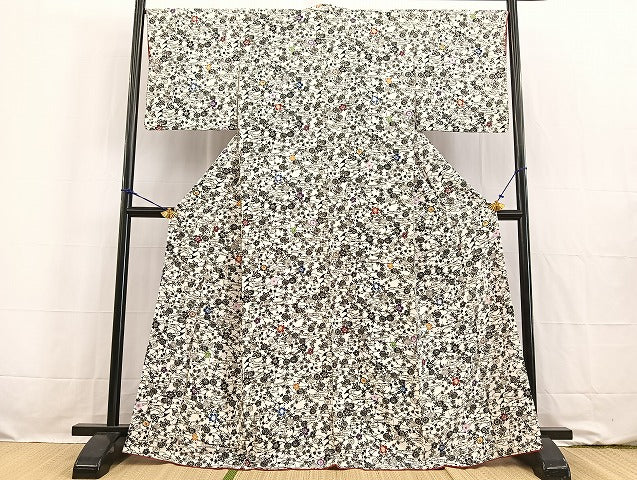 平和屋着物●紅型 小紋 流水花文 正絹 逸品 BAAW2184yc