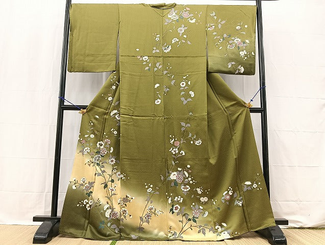 平和屋着物●訪問着 更紗花文 暈し染め 金彩 正絹 逸品 BAAW2182yc