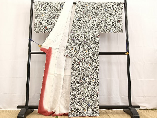 平和屋着物●紅型 小紋 流水花文 正絹 逸品 BAAW2184yc