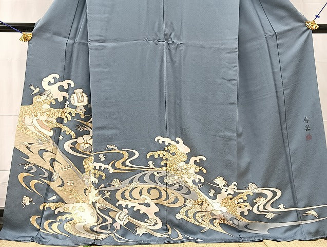 平和屋着物●豪華色留袖 作家物 駒刺繍 立波宝尽くし文 金彩 正絹 逸品 BAAW2181yc