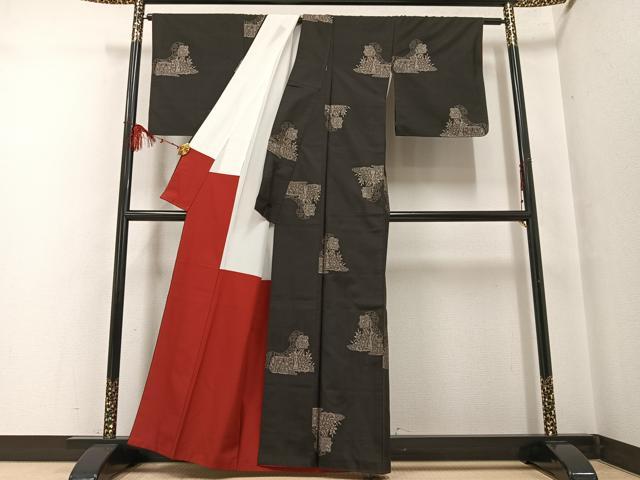 平和屋着物●本場大島紬 カタス9マルキ 地空き 総絣 オリエント花文 正絹 逸品 AABF6065ph