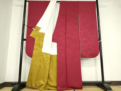 平和屋着物●パリコレクション ファッションモデル・デザイナー 山口小夜子 振袖 色無地 真紅色 正絹 逸品 DABA4640az