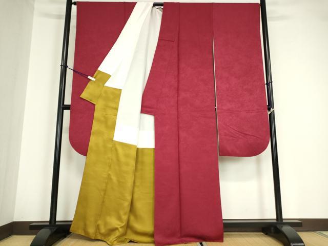 平和屋着物●パリコレクション ファッションモデル・デザイナー 山口小夜子 振袖 色無地 真紅色 正絹 逸品 DABA4640az