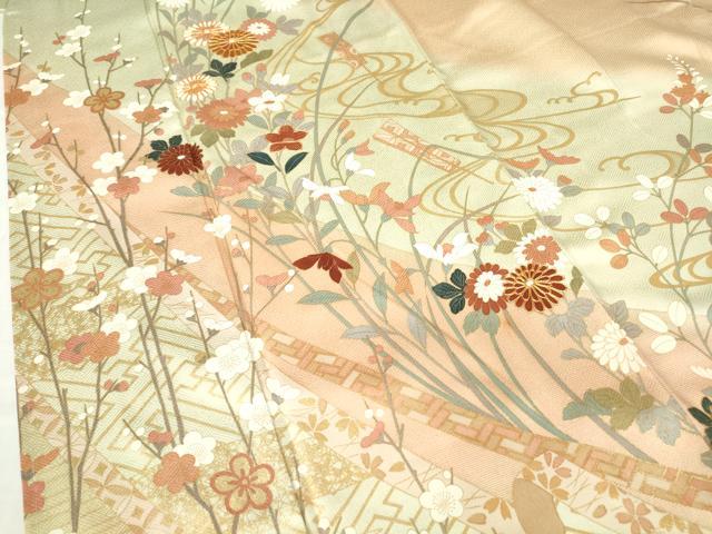 平和屋着物●訪問着 駒刺繍 吉祥流水花文 金彩 正絹 逸品 DABA4643az
