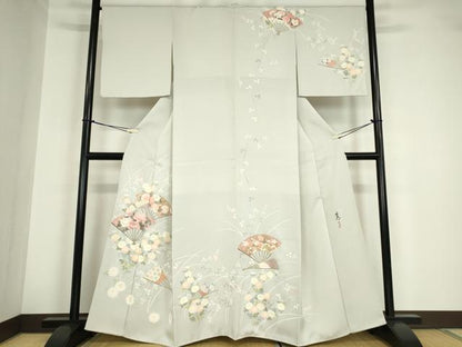平和屋着物●京友禅の第一人者 松井青々 訪問着 扇面花文 金彩 正絹 逸品 DABA4627az