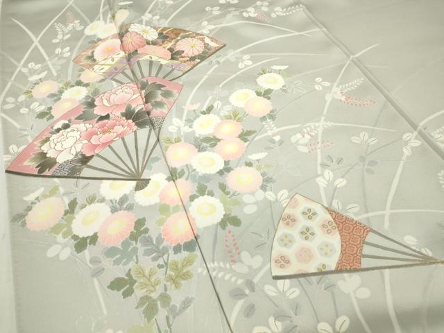 平和屋着物●京友禅の第一人者 松井青々 訪問着 扇面花文 金彩 正絹 逸品 DABA4627az