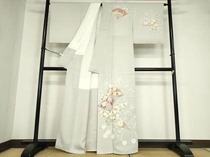 平和屋着物●京友禅の第一人者 松井青々 訪問着 扇面花文 金彩 正絹 逸品 DABA4627az