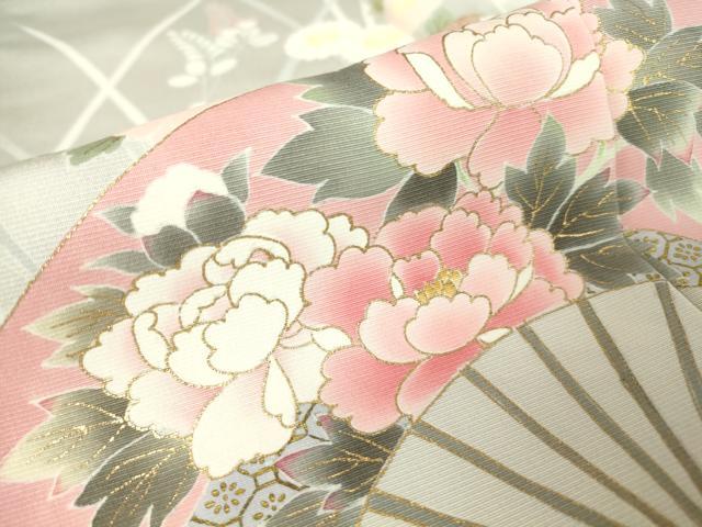 平和屋着物●京友禅の第一人者 松井青々 訪問着 扇面花文 金彩 正絹 逸品 DABA4627az