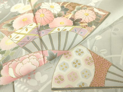 平和屋着物●京友禅の第一人者 松井青々 訪問着 扇面花文 金彩 正絹 逸品 DABA4627az