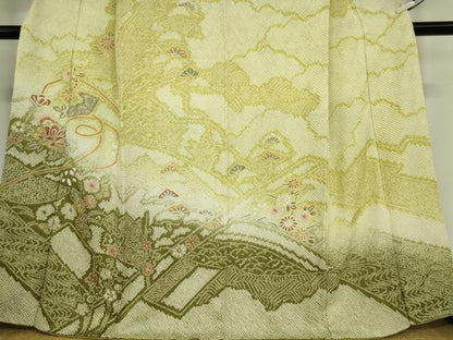平和屋着物●訪問着 総絞り 舞花文 暈し染め 金彩 やまと誂製 正絹 逸品 DABA4664az