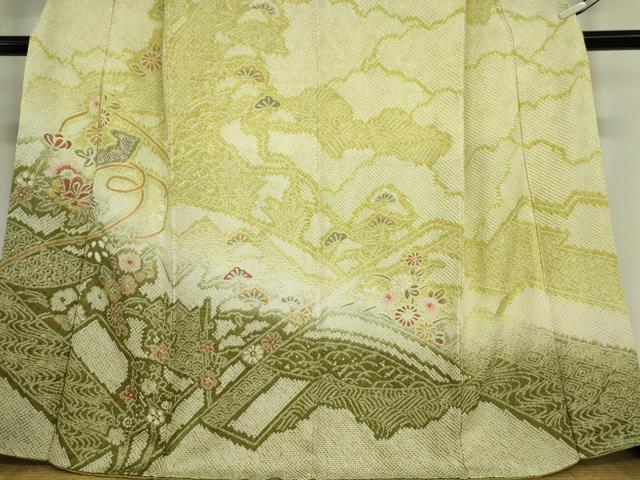 平和屋着物●訪問着 総絞り 舞花文 暈し染め 金彩 やまと誂製 正絹 逸品 DABA4664az