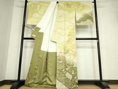 平和屋着物●訪問着 総絞り 舞花文 暈し染め 金彩 やまと誂製 正絹 逸品 DABA4664az