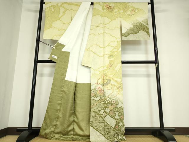 平和屋着物●訪問着 総絞り 舞花文 暈し染め 金彩 やまと誂製 正絹 逸品 DABA4664az