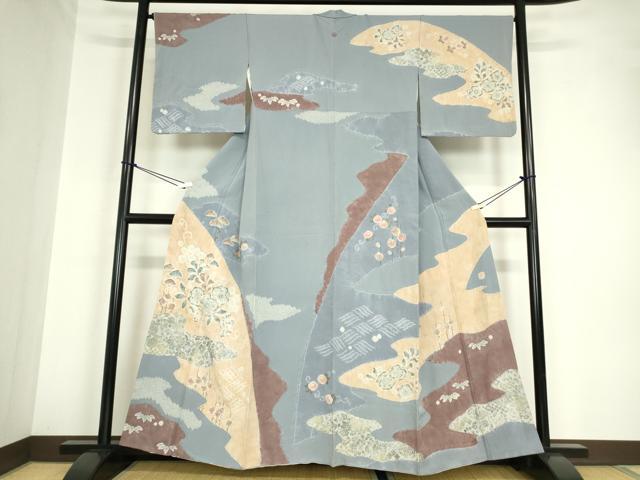 平和屋着物●十日町 名門 滝泰謹製 訪問着 絞り 辻が花 金彩 正絹 逸品 DABA4668az