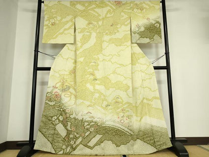 平和屋着物●訪問着 総絞り 舞花文 暈し染め 金彩 やまと誂製 正絹 逸品 DABA4664az