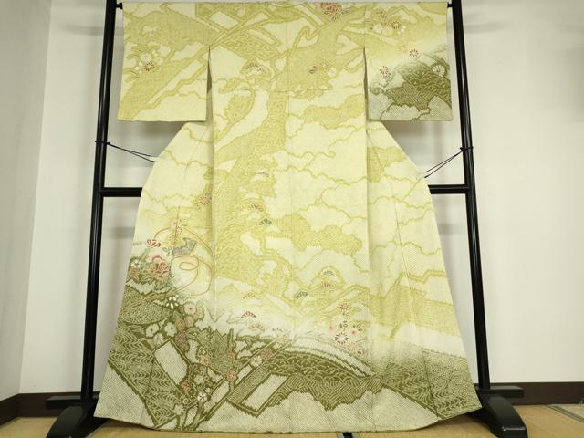 平和屋着物●訪問着 総絞り 舞花文 暈し染め 金彩 やまと誂製 正絹 逸品 DABA4664az