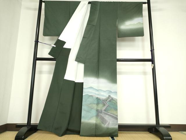 平和屋着物●訪問着 本場染大島紬 作家物 名所風景文 正絹 逸品 DABA4662az