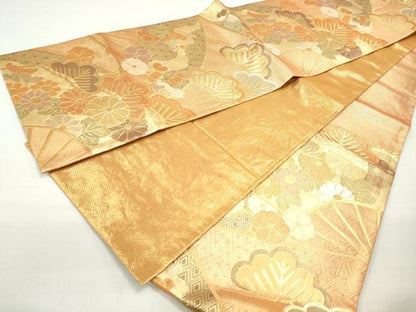 平和屋着物◎佐賀錦 六通柄袋帯 枝松花文 金糸 正絹 逸品 DABC0565qa