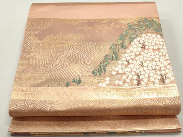 平和屋着物◎六通柄袋帯 重ね山横段文 金糸 正絹 逸品 DABC0564qa