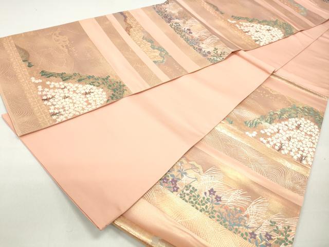 平和屋着物◎六通柄袋帯 重ね山横段文 金糸 正絹 逸品 DABC0564qa