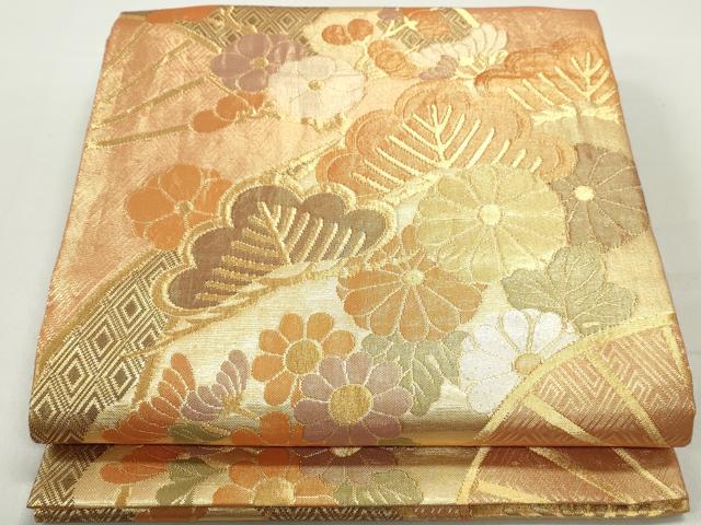 平和屋着物◎佐賀錦 六通柄袋帯 枝松花文 金糸 正絹 逸品 DABC0565qa