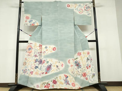 平和屋着物●虹色創家 本郷大田子 訪問着 洋花文 暈し染め 正絹 逸品 DABB0740ud