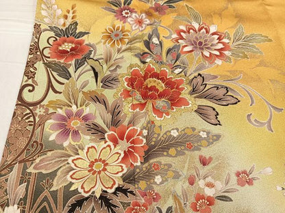 平和屋着物●豪華振袖 駒刺繍 更紗草花文 暈し染め 金彩 正絹 逸品 AABF6101ph