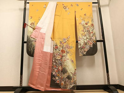 平和屋着物●豪華振袖 駒刺繍 更紗草花文 暈し染め 金彩 正絹 逸品 AABF6101ph