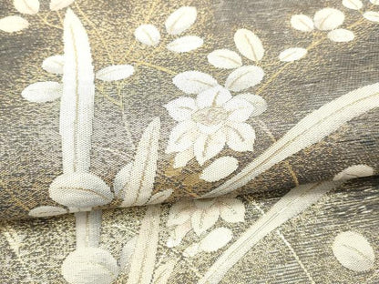 平和屋着物＊夏物 六通柄袋帯 山並に咲く 金糸 正絹 逸品 DABB3554cm