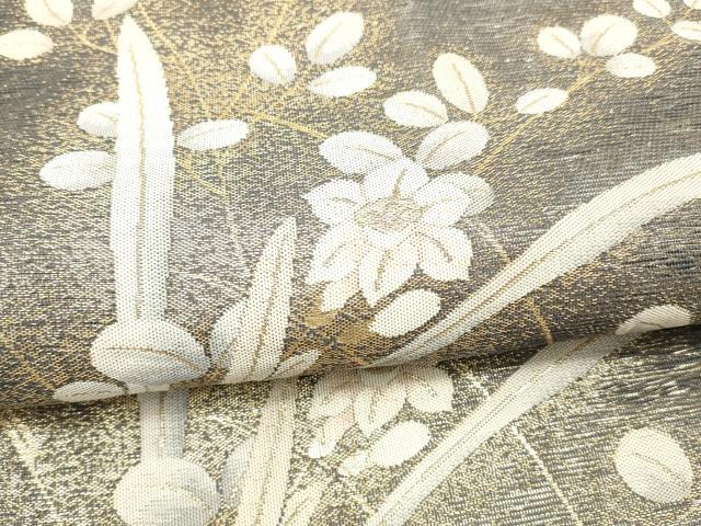 平和屋着物＊夏物 六通柄袋帯 山並に咲く 金糸 正絹 逸品 DABB3554cm