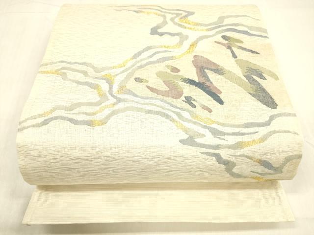 平和屋着物＊夏物 太鼓柄袋帯 抽象文様 金糸 正絹 逸品 DABB3560cm