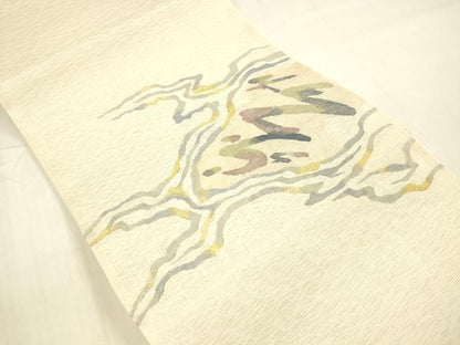 平和屋着物＊夏物 太鼓柄袋帯 抽象文様 金糸 正絹 逸品 DABB3560cm