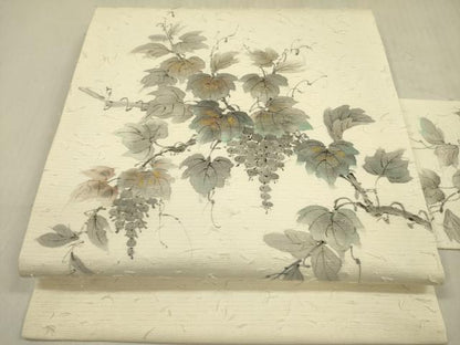 平和屋着物●内山晴祥 手描き 九寸名古屋帯 髭紬 葡萄蔦の葉文 金彩 正絹 逸品 DABB7574op