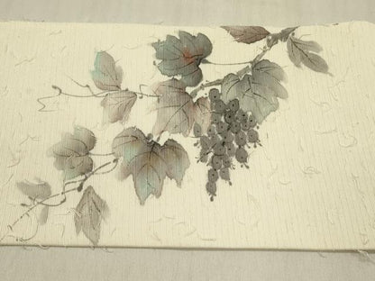 平和屋着物●内山晴祥 手描き 九寸名古屋帯 髭紬 葡萄蔦の葉文 金彩 正絹 逸品 DABB7574op