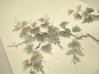 平和屋着物●内山晴祥 手描き 九寸名古屋帯 髭紬 葡萄蔦の葉文 金彩 正絹 逸品 DABB7574op