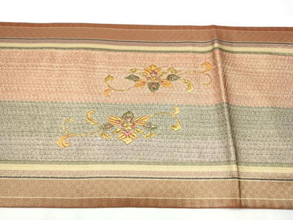 平和屋着物●太鼓柄袋帯 花鳥唐草文 金糸 正絹 逸品 CABC5554hy