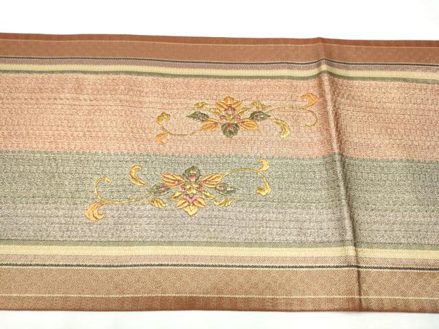 平和屋着物●太鼓柄袋帯 花鳥唐草文 金糸 正絹 逸品 CABC5554hy