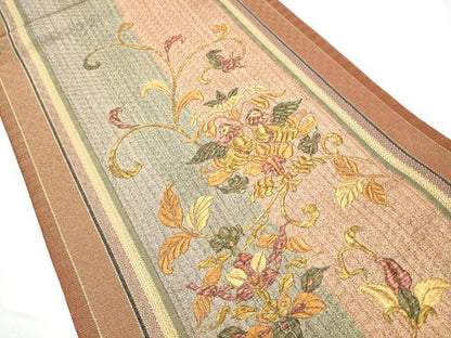 平和屋着物●太鼓柄袋帯 花鳥唐草文 金糸 正絹 逸品 CABC5554hy